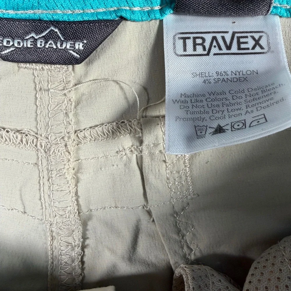 Eddie Bauer Travex Pants Womens 8 (33x32) Beige Roll Up‎ Tab Hiking Utility READ